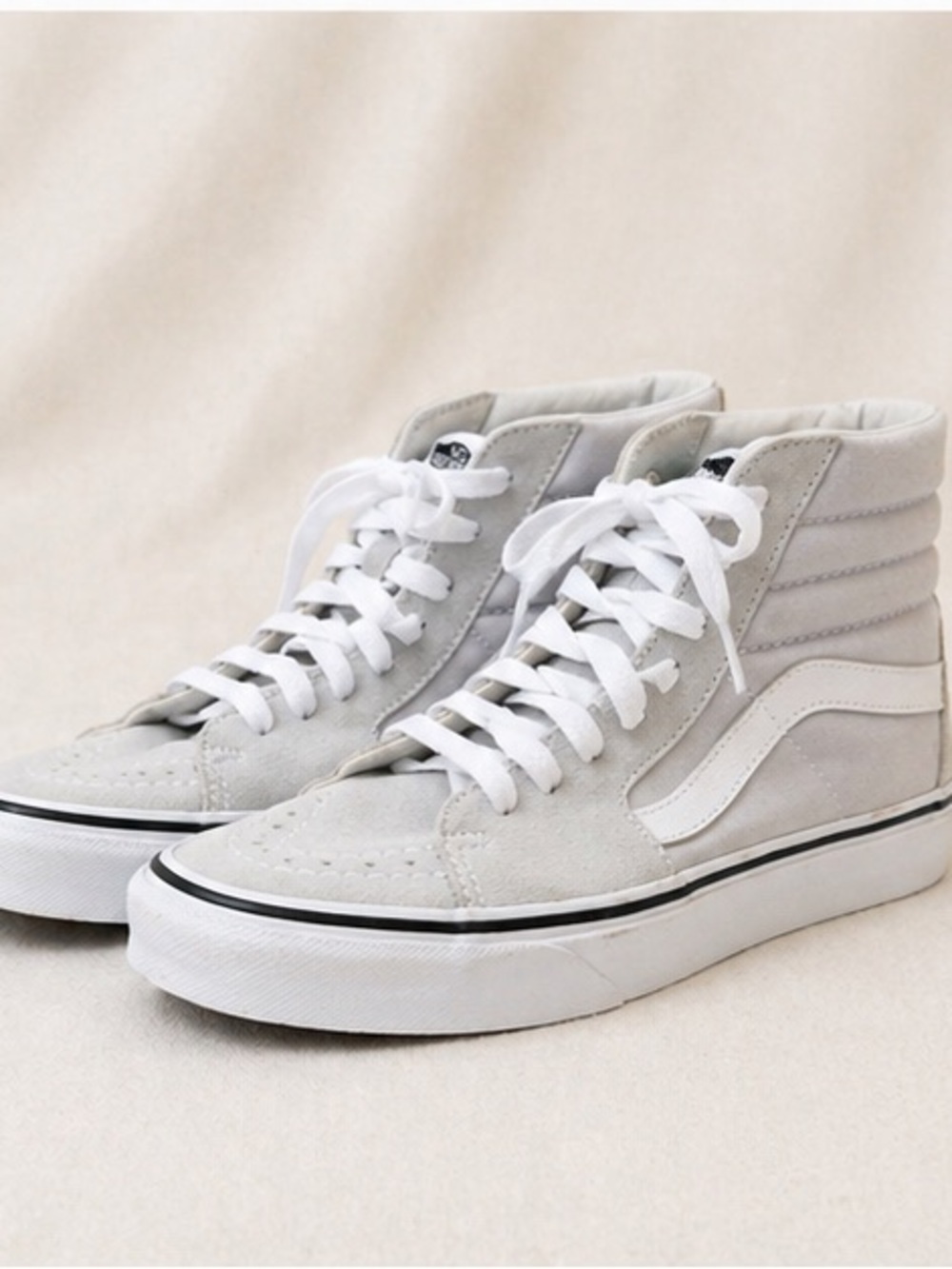 Vans Sk8-Hi Suede High-Top Sneakers in Light Gray and White